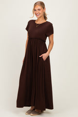 Brown Ruffle Trim Maxi Dress