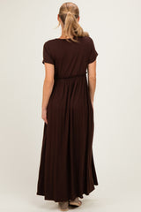 Brown Ruffle Trim Maxi Dress