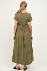 Olive Ruffle Trim Maternity Maxi Dress