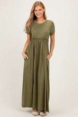 Olive Ruffle Trim Maternity Maxi Dress