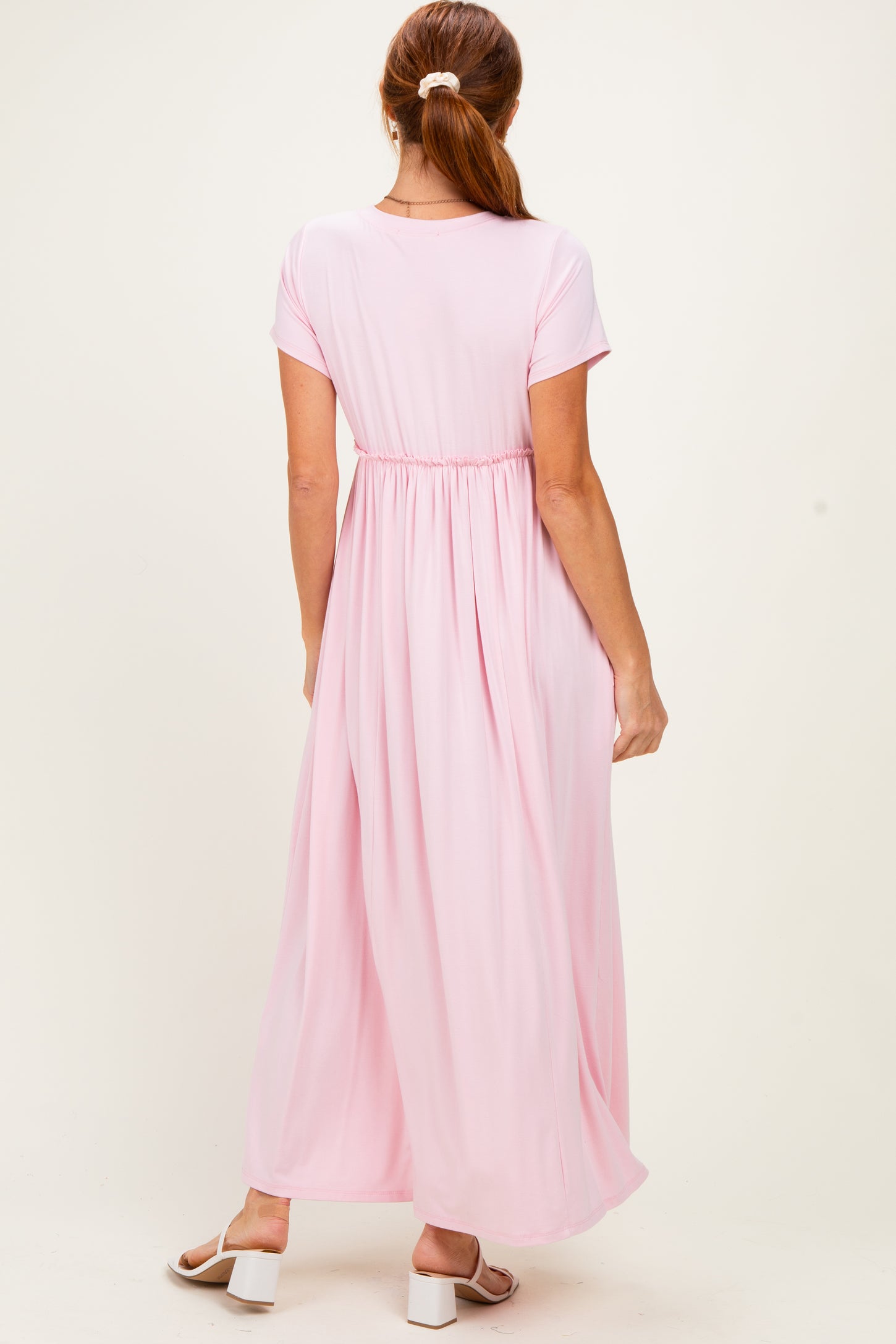 Pink Ruffle Trim Maxi Dress