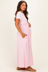 Pink Ruffle Trim Maternity Maxi Dress