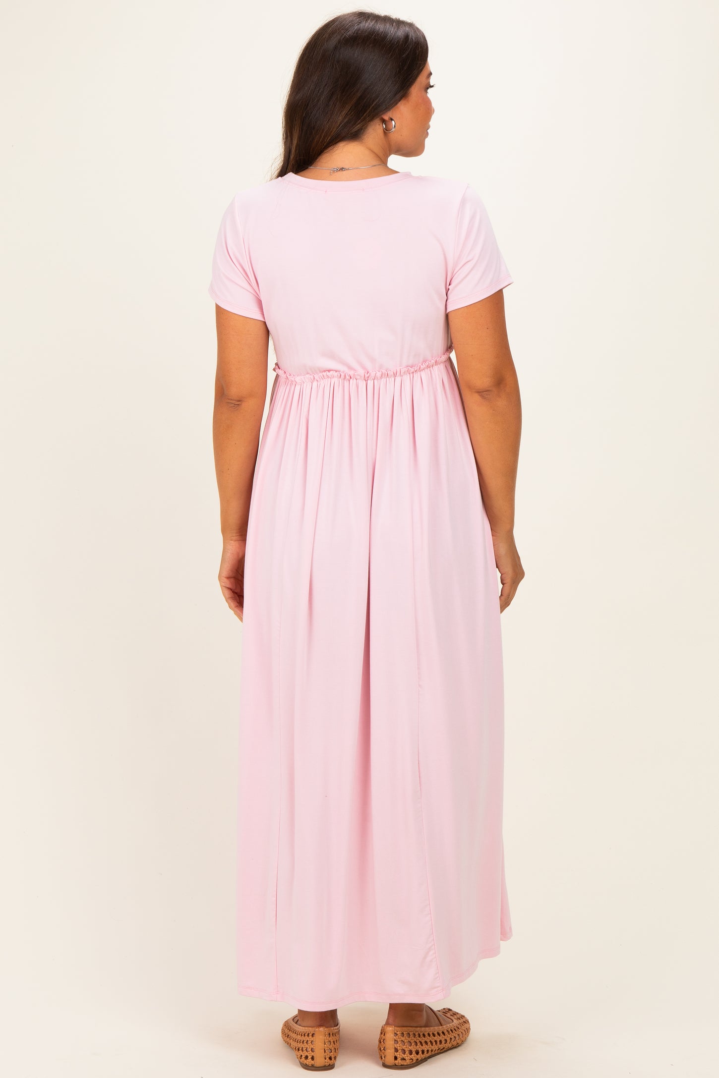 Pink Ruffle Trim Maternity Maxi Dress