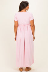 Pink Ruffle Trim Maternity Maxi Dress