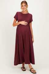 Plum Ruffle Trim Maternity Maxi Dress
