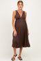 Brown Sleeveless Ribbed Knit A-Line Maternity Midi Dress