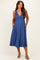 Blue Sleeveless Ribbed Knit A-Line Maternity Midi Dress