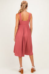Mauve Sleeveless Ribbed Knit A-Line Maternity Midi Dress