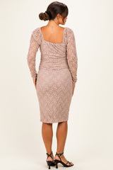 Mocha Lace Long Sleeve Maternity Midi Dress