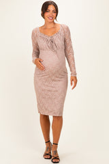 Mocha Lace Long Sleeve Maternity Midi Dress
