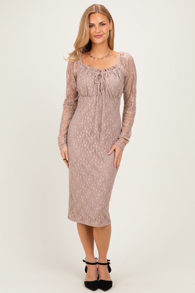 Mocha Lace Long Sleeve Midi Dress