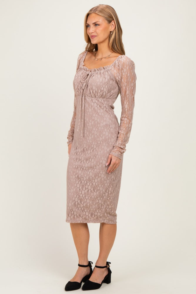 Mocha Lace Long Sleeve Midi Dress