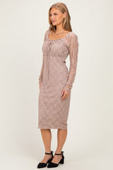 Mocha Lace Long Sleeve Midi Dress