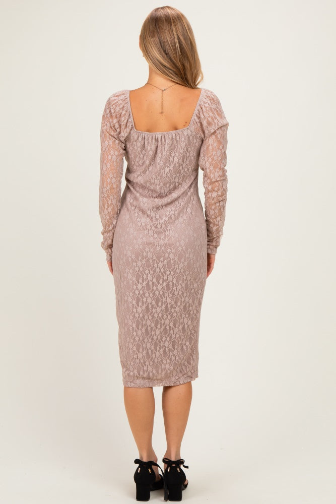 Mocha Lace Long Sleeve Midi Dress