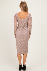 Mocha Lace Long Sleeve Midi Dress