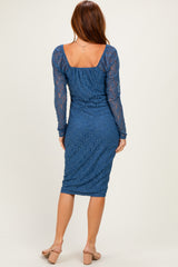 Blue Lace Long Sleeve Midi Dress