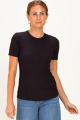 Black Brushed Ribbed Knit Crewneck Tee