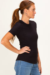 Black Brushed Ribbed Knit Crewneck Tee