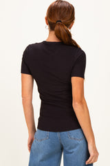 Black Brushed Ribbed Knit Crewneck Tee