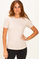 Natural Brushed Ribbed Knit Crewneck Tee