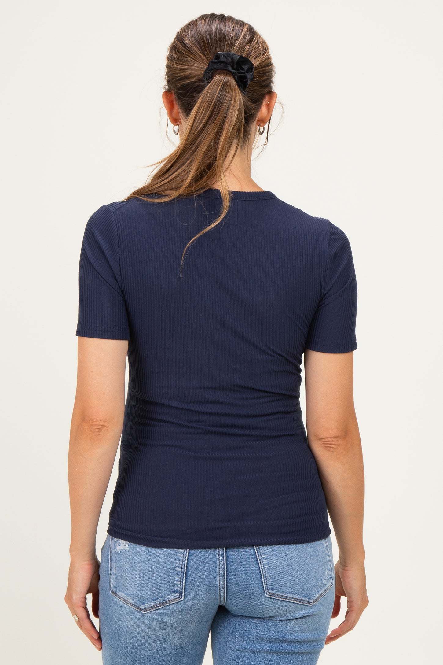 Navy Brushed Ribbed Knit Maternity Crewneck Tee