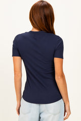 Navy Brushed Ribbed Knit Crewneck Tee