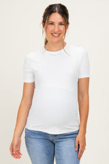 Off White Brushed Ribbed Knit Maternity Crewneck Tee