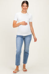 Off White Brushed Ribbed Knit Maternity Crewneck Tee