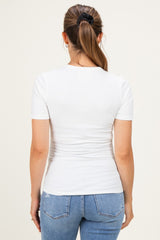 Off White Brushed Ribbed Knit Maternity Crewneck Tee