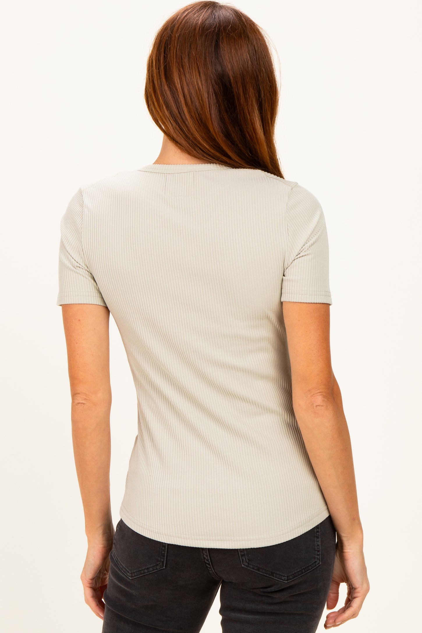 Sage Brushed Ribbed Knit Crewneck Tee