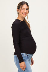 Black Brushed Rib Knit Maternity Long Sleeve Top