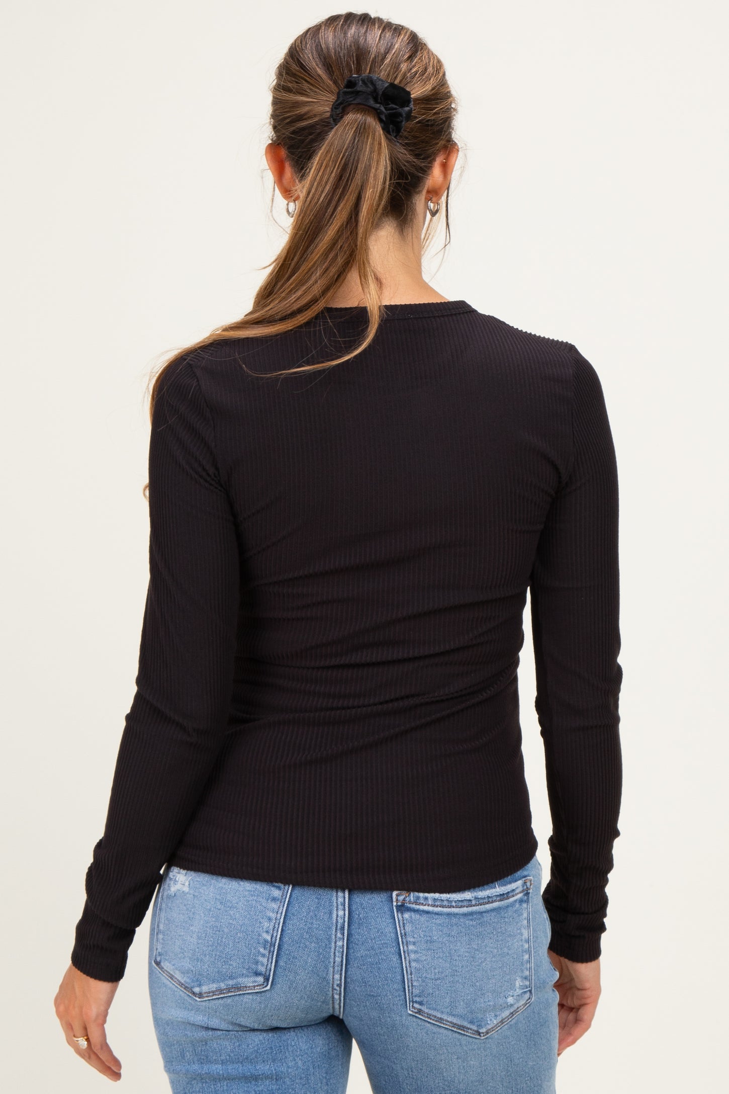 Black Brushed Rib Knit Maternity Long Sleeve Top