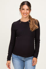 Black Brushed Rib Knit Maternity Long Sleeve Top