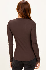 Brown Brushed Rib Knit Long Sleeve Top