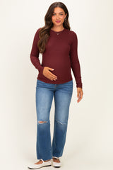 Merlot Brushed Rib Knit Maternity Long Sleeve Top