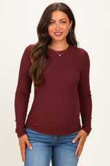 Merlot Brushed Rib Knit Maternity Long Sleeve Top