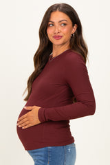 Merlot Brushed Rib Knit Maternity Long Sleeve Top