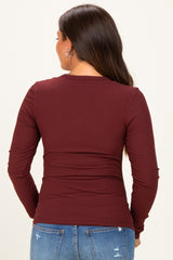 Merlot Brushed Rib Knit Maternity Long Sleeve Top