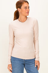 Natural Smoke Brushed Rib Knit Long Sleeve Top