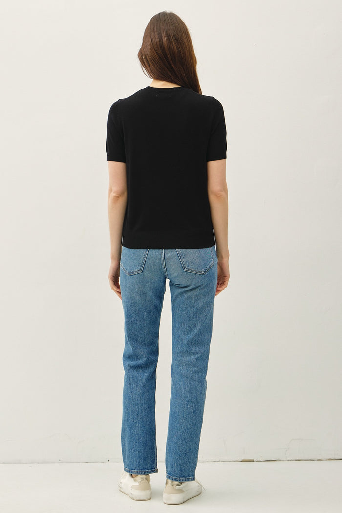 Black Basic Short Sleeve Sweater Top