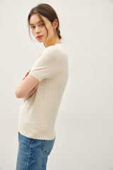 Oatmeal Basic Short Sleeve Sweater Top