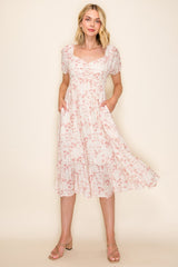 Ivory Floral Sweetheart Neckline Maternity Midi Dress
