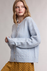 Ice Blue Pointelle Knit Button Cardigan