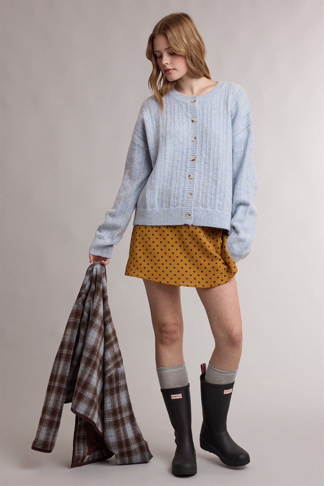 Ice Blue Pointelle Knit Button Cardigan
