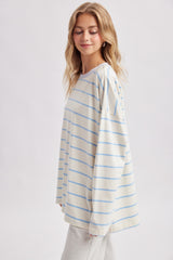 Light Blue Striped Oversized Long Sleeve Top