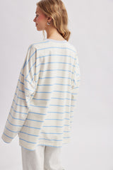 Light Blue Striped Oversized Long Sleeve Top