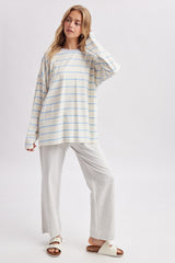 Light Blue Striped Oversized Long Sleeve Top
