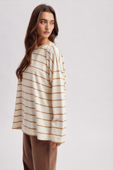 Taupe Striped Oversized Long Sleeve Top