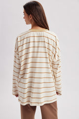 Taupe Striped Oversized Long Sleeve Top