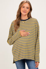 Chartreuse Striped Oversized Crewneck Maternity Long Sleeve Top
